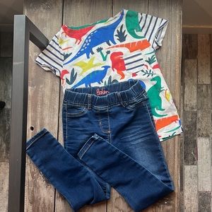 Girls Mini Boden Full Outfit LOT size 6-7 Dinosaur top with skinny jeans 🦖 🦕